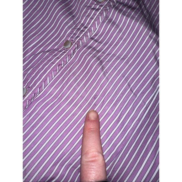 Talbots 16P Striped Collared Long Sleeve Blouse Button Down Purple White Flaw - Picture 5 of 12